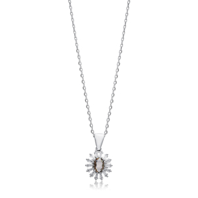 Flower Oval Design Zultanite Silver Charm Necklace