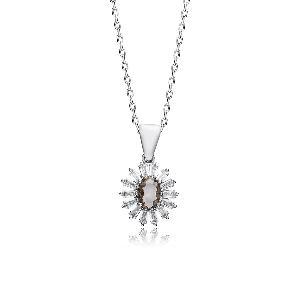 Flower Oval Design Zultanite Silver Charm Necklace