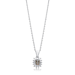 Baguette Design Flower Zultanite Silver Charm Necklace