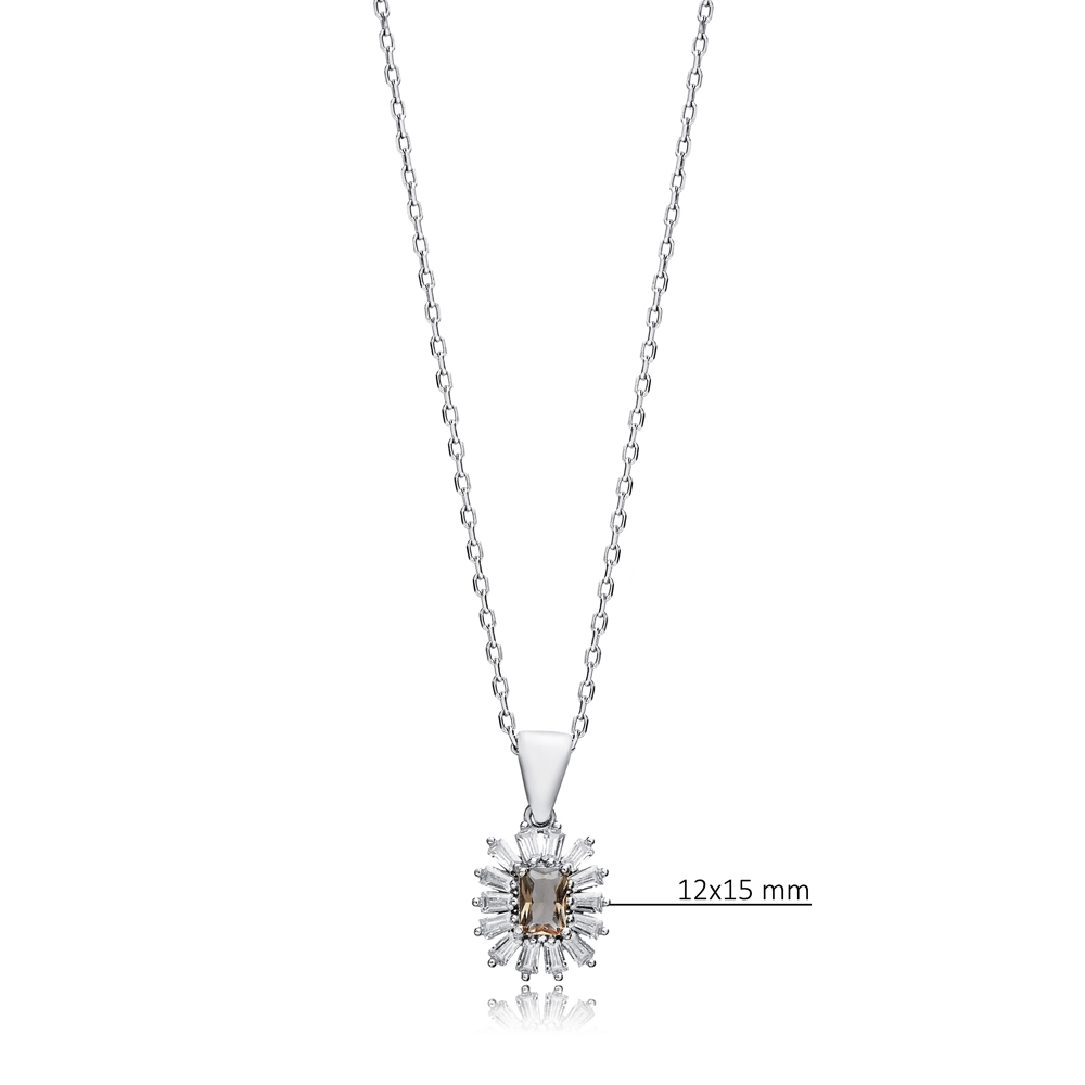 Baguette Design Flower Zultanite Silver Charm Necklace