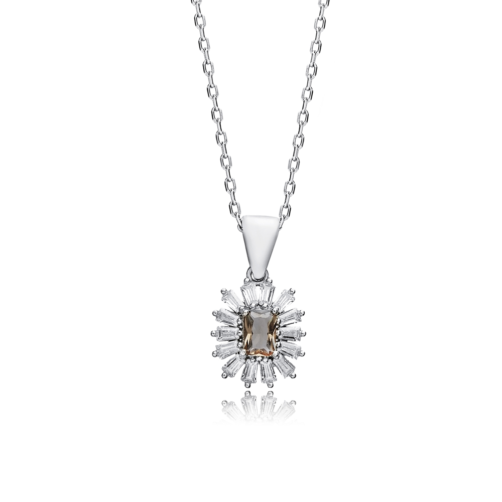 Baguette Design Flower Zultanite Silver Charm Necklace