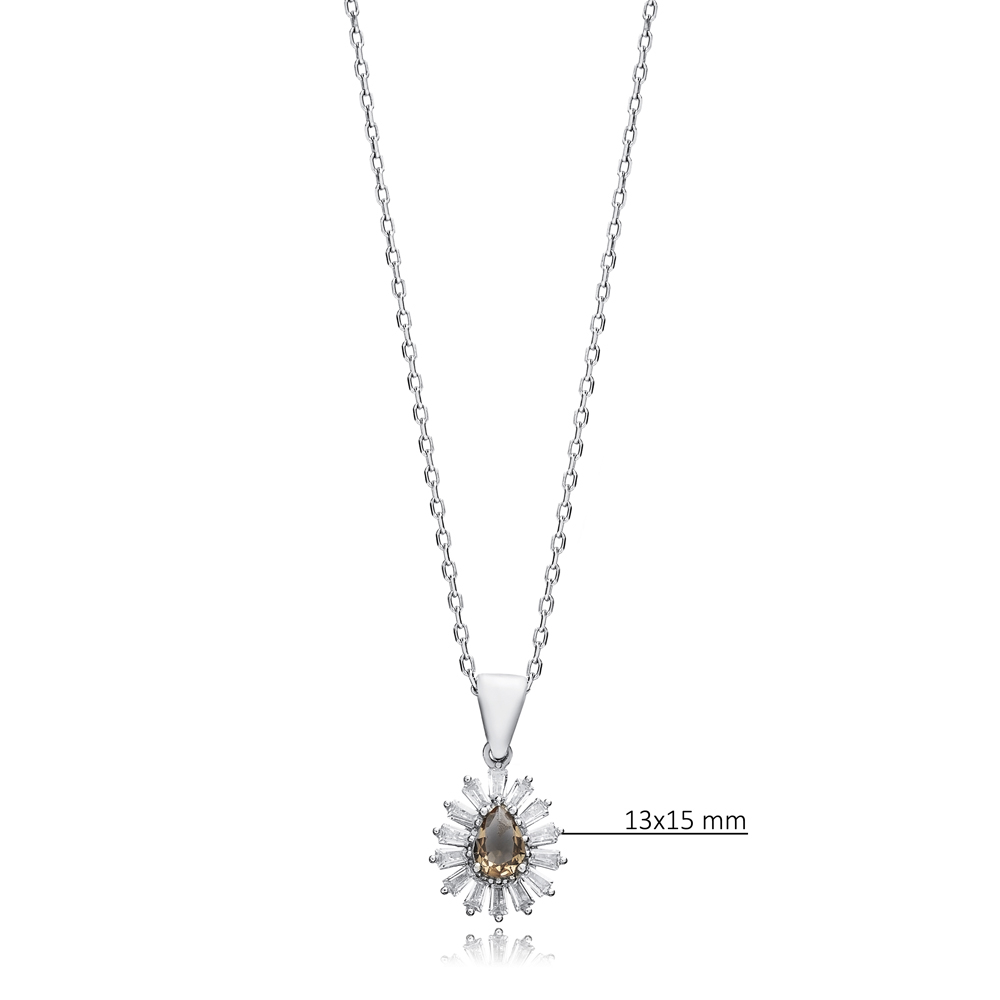 Flower Pear Design Zultanite Silver Charm Necklace