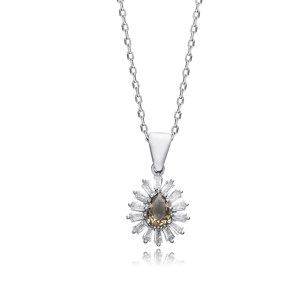 Flower Pear Design Zultanite Silver Charm Necklace