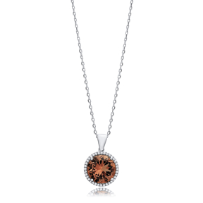 Round Ø17 mm CZ Zultanite Silver Charm Necklace