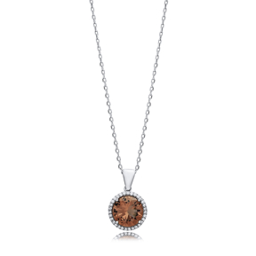 Ø15 mm Round CZ Zultanite Silver Charm Necklace
