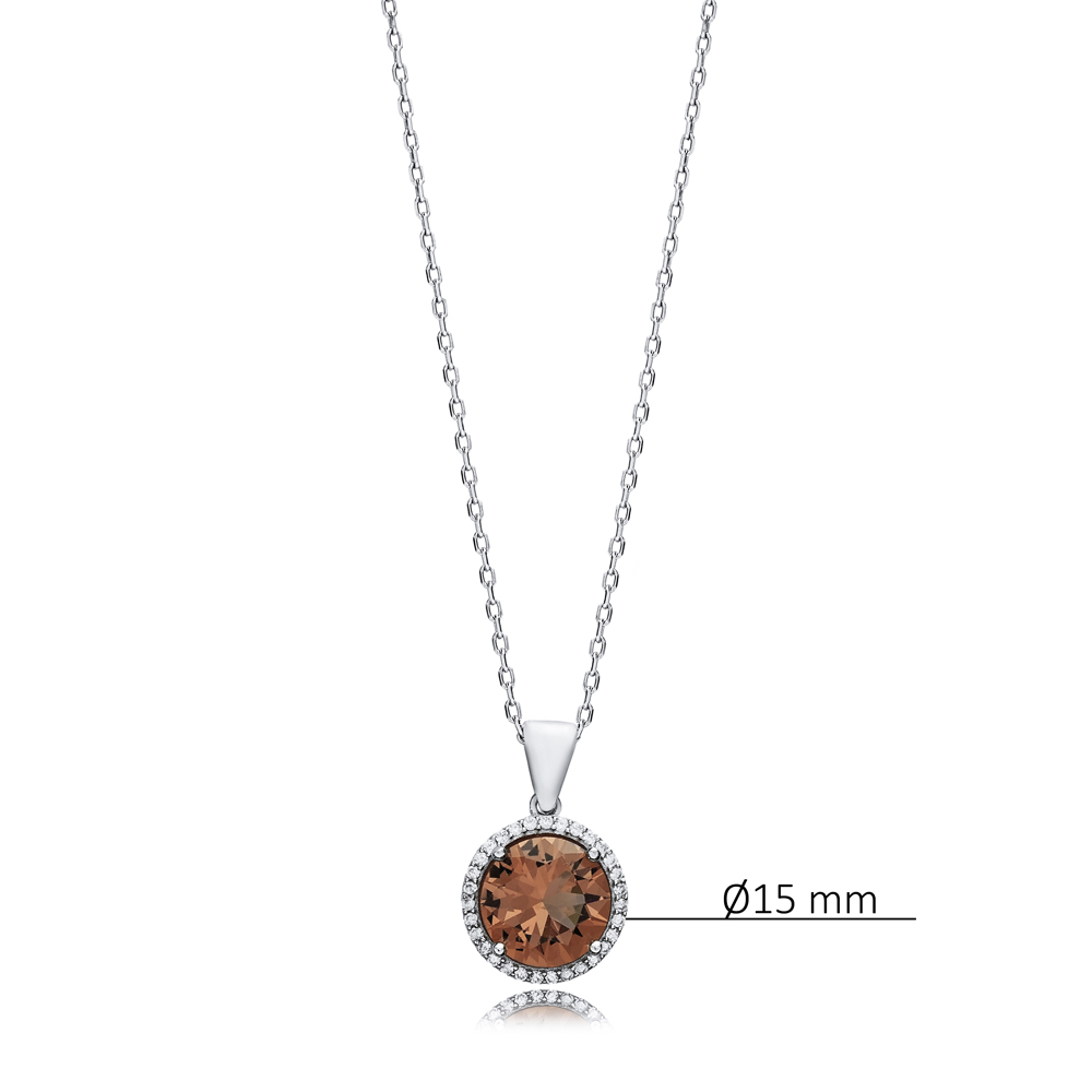 Ø15 mm Round CZ Zultanite Silver Charm Necklace