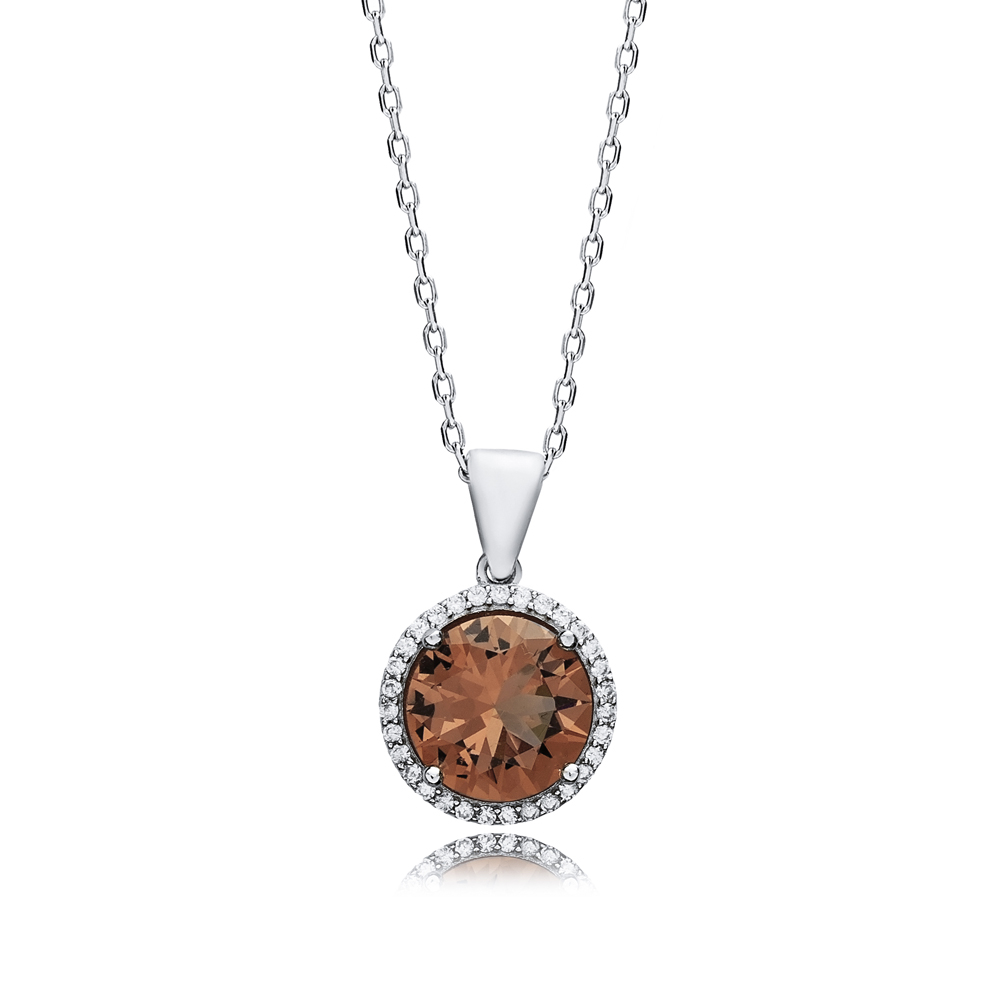 Ø15 mm Round CZ Zultanite Silver Charm Necklace