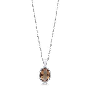14x17 mm Oval CZ Zultanite Silver Charm Necklace