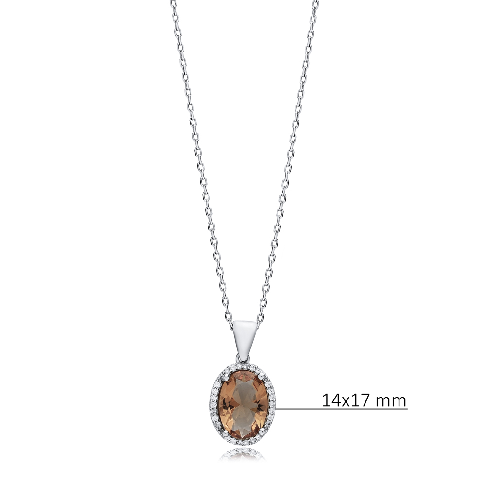 14x17 mm Oval CZ Zultanite Silver Charm Necklace