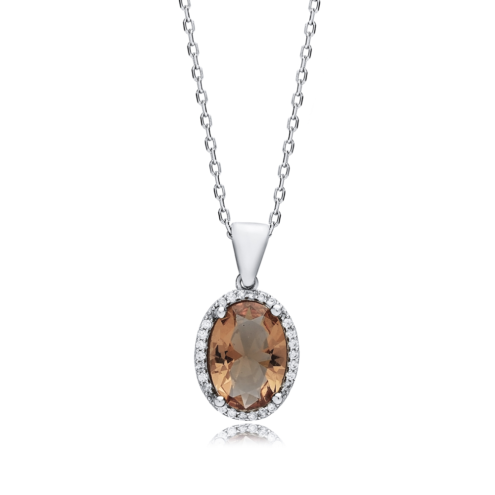 14x17 mm Oval CZ Zultanite Silver Charm Necklace
