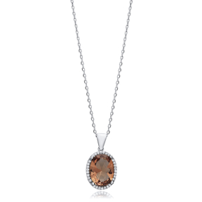 16x19 mm Oval CZ Zultanite Silver Charm Necklace