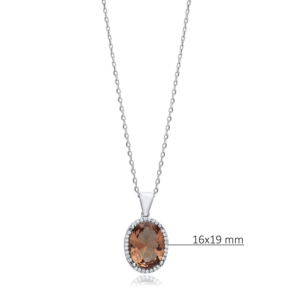 16x19 mm Oval CZ Zultanite Silver Charm Necklace