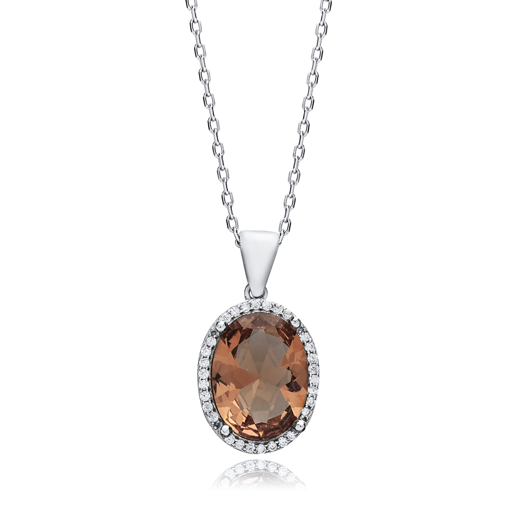 16x19 mm Oval CZ Zultanite Silver Charm Necklace
