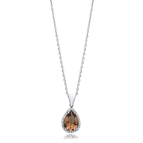 13x18 mm Pear CZ Zultanite Silver Charm Necklace