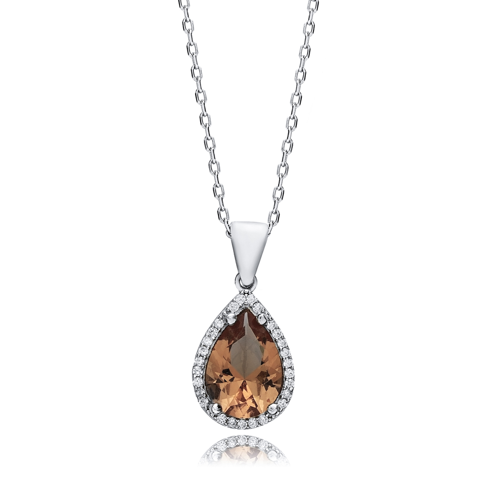 13x18 mm Pear CZ Zultanite Silver Charm Necklace