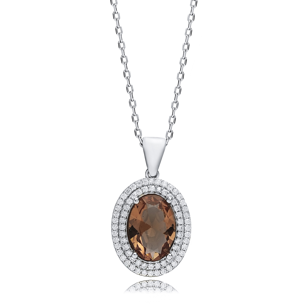 17x21 mm Oval CZ Zultanite Silver Charm Necklace