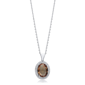 18x21 mm Oval CZ Zultanite Silver Charm Necklace