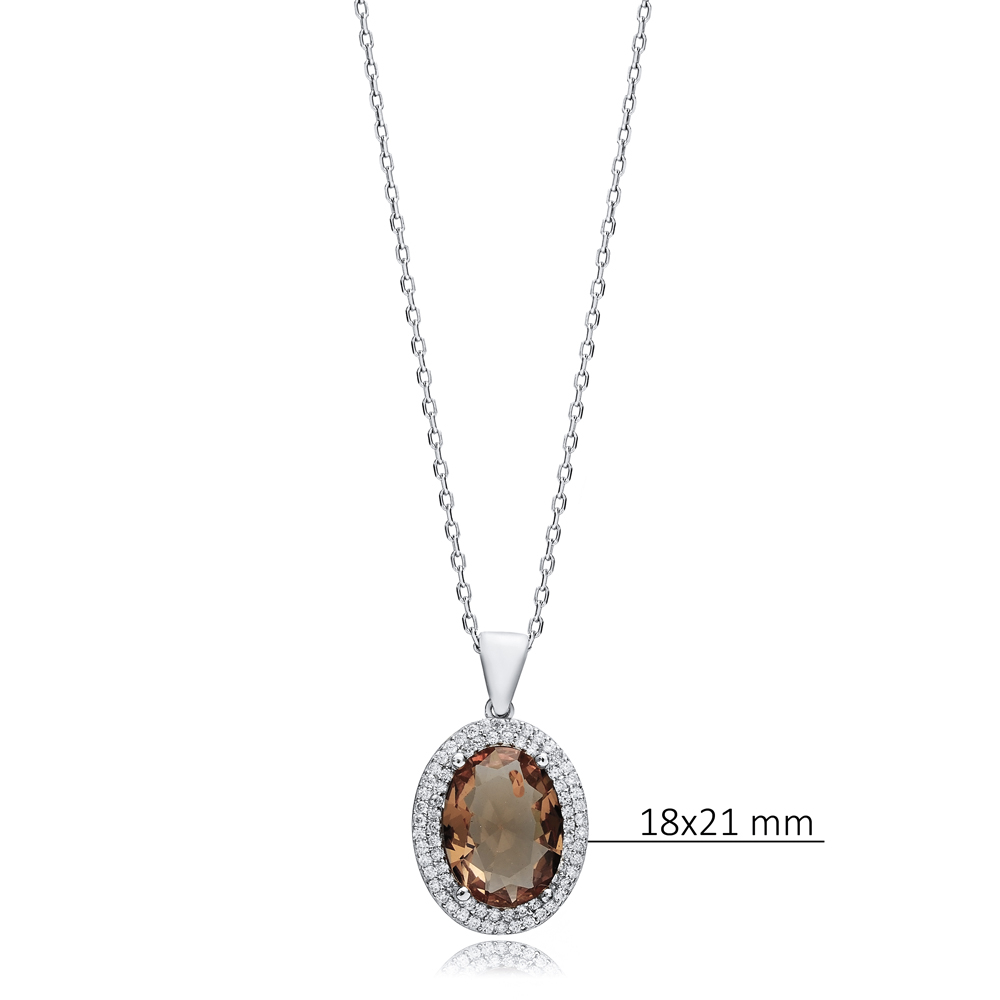 18x21 mm Oval CZ Zultanite Silver Charm Necklace