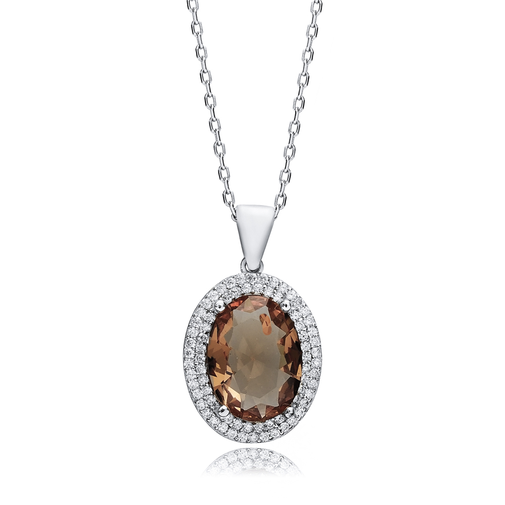 18x21 mm Oval CZ Zultanite Silver Charm Necklace