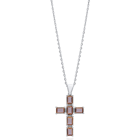 24x34 mm Baguette Cross Silver Zultanite Necklace