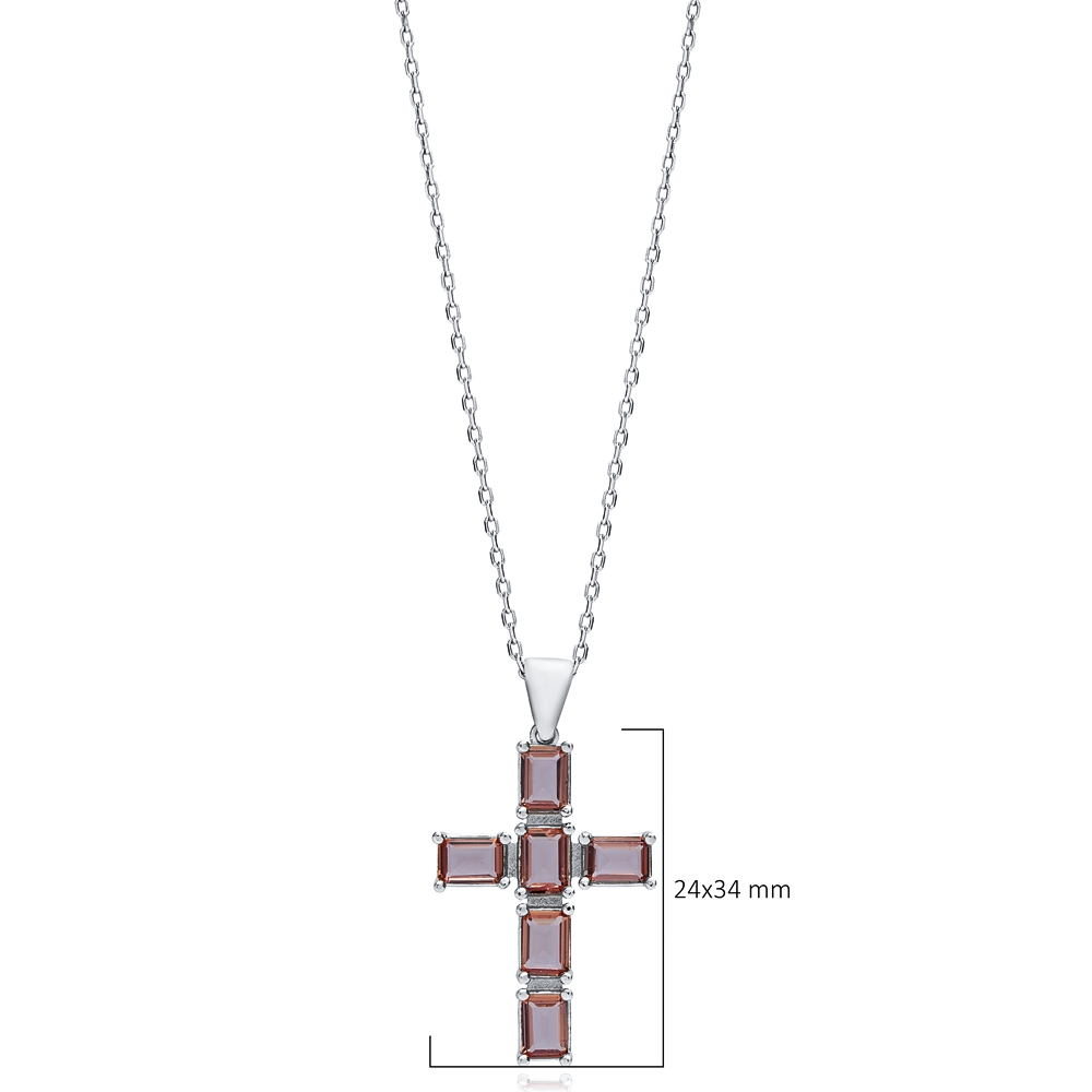 24x34 mm Baguette Cross Silver Zultanite Necklace