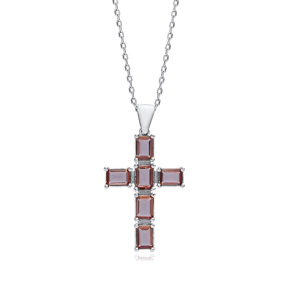 24x34 mm Baguette Cross Silver Zultanite Necklace
