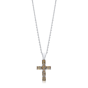 19x28 mm Baguette Cross Silver Zultanite Necklace