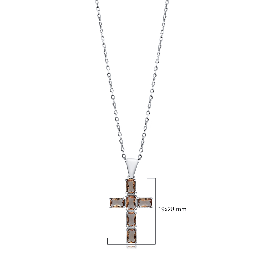 19x28 mm Baguette Cross Silver Zultanite Necklace