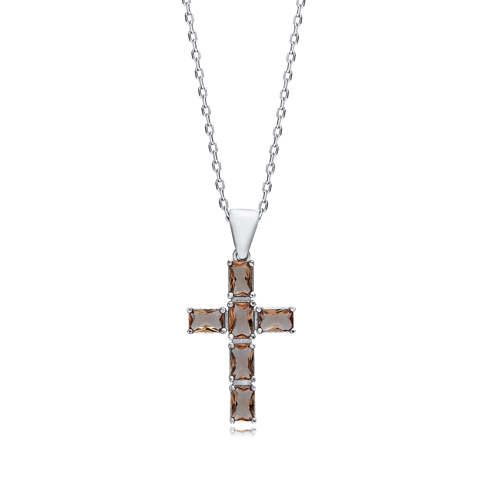 19x28 mm Baguette Cross Silver Zultanite Necklace