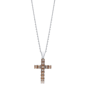 24x31 mm Baguette Cross Silver Zultanite Necklace