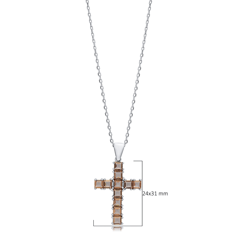 24x31 mm Baguette Cross Silver Zultanite Necklace
