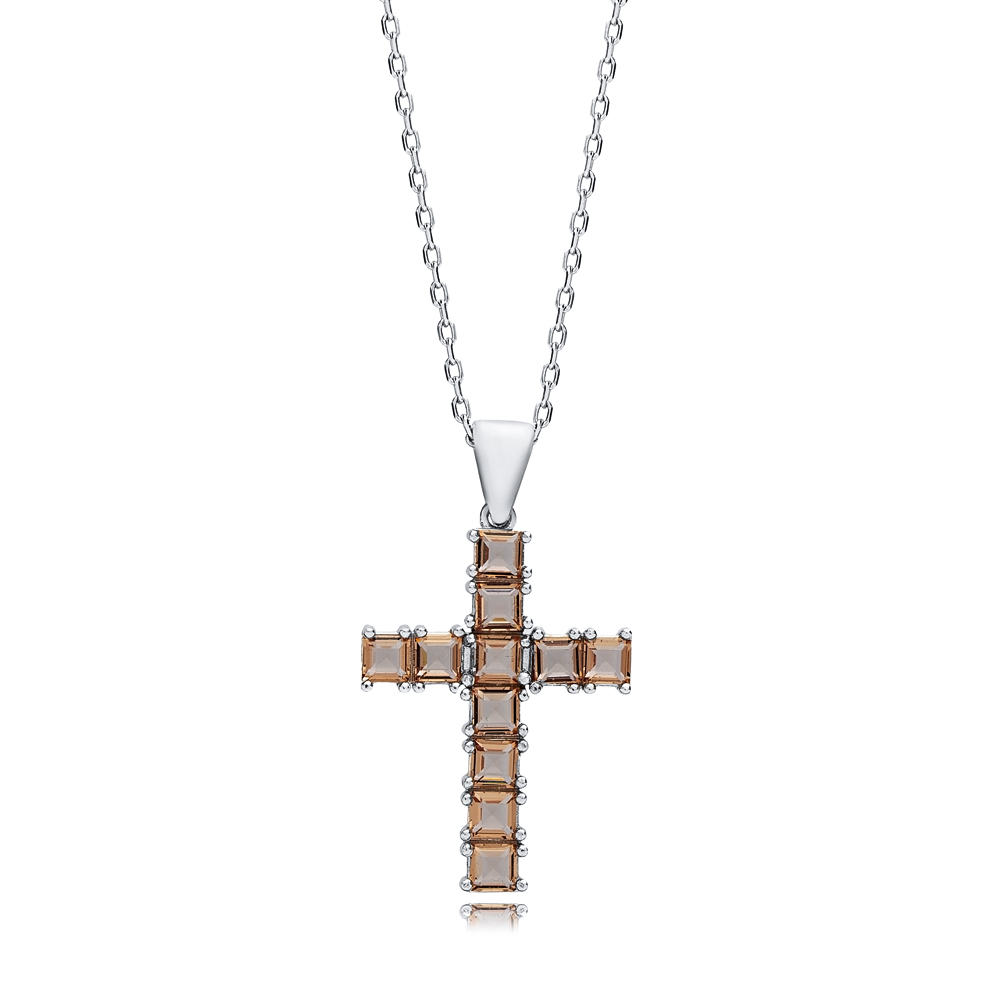 24x31 mm Baguette Cross Silver Zultanite Necklace