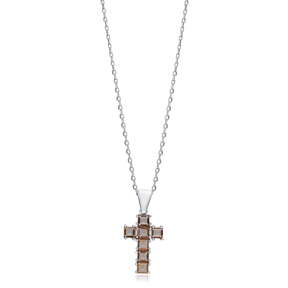 15x21 mm Baguette Cross Silver Zultanite Necklace