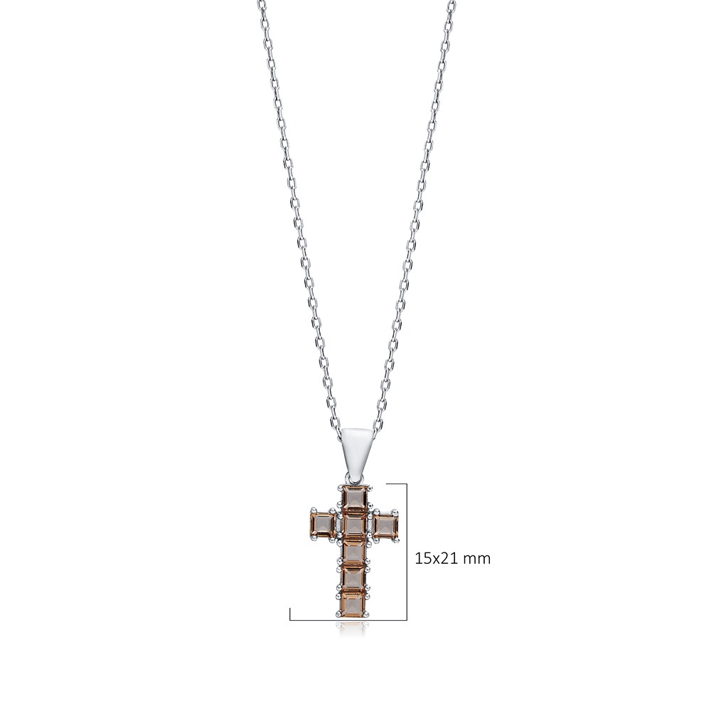 15x21 mm Baguette Cross Silver Zultanite Necklace
