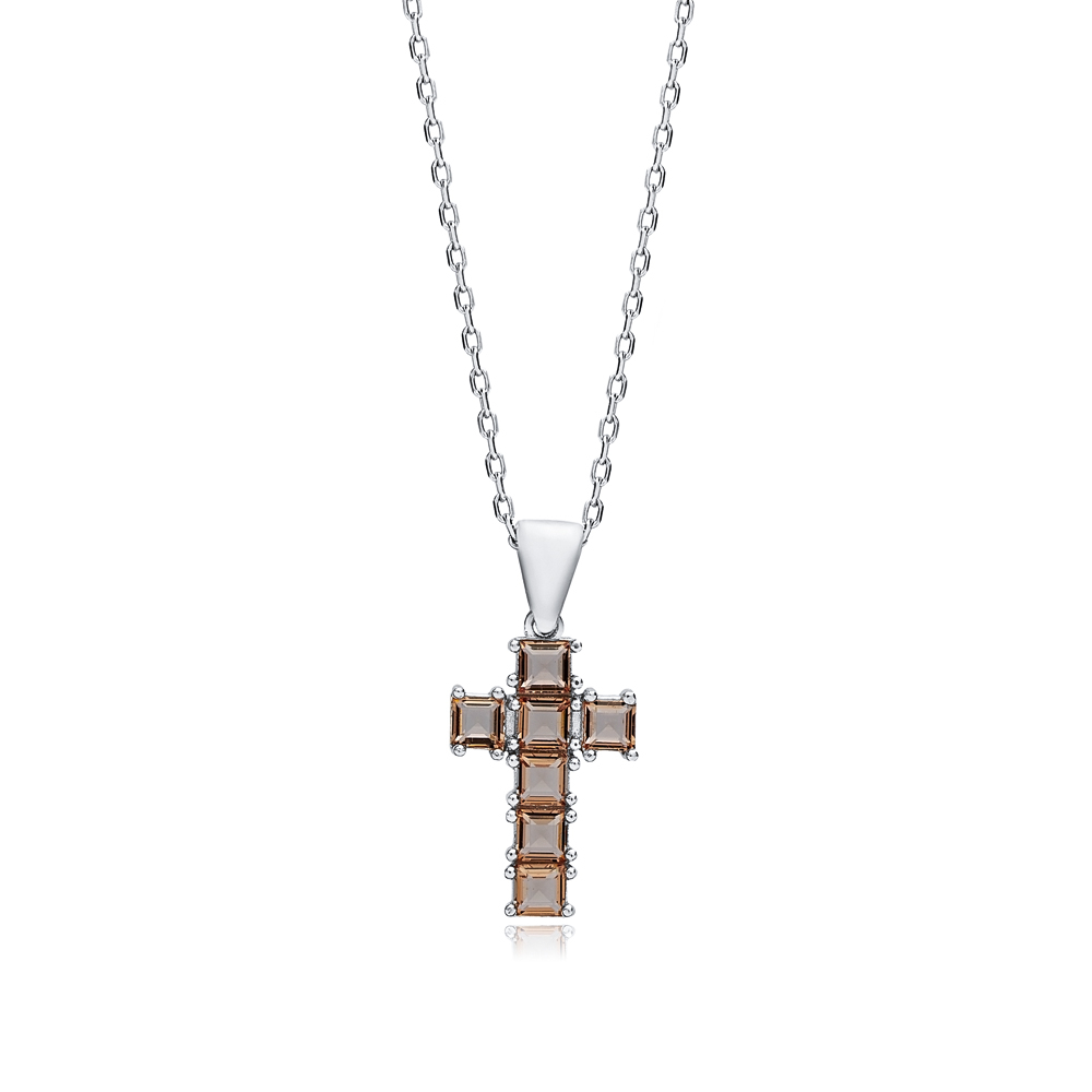 15x21 mm Baguette Cross Silver Zultanite Necklace