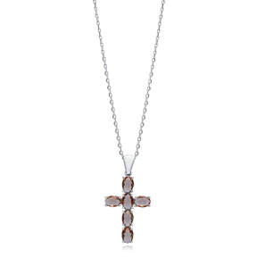 21x30 mm Oval Cross Silver Zultanite Necklace