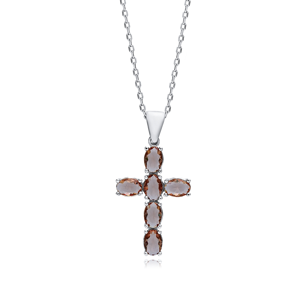 21x30 mm Oval Cross Silver Zultanite Necklace