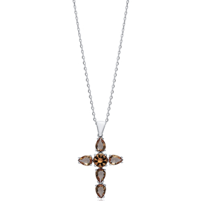 26x35 mm Pear Cross Silver Zultanite Necklace