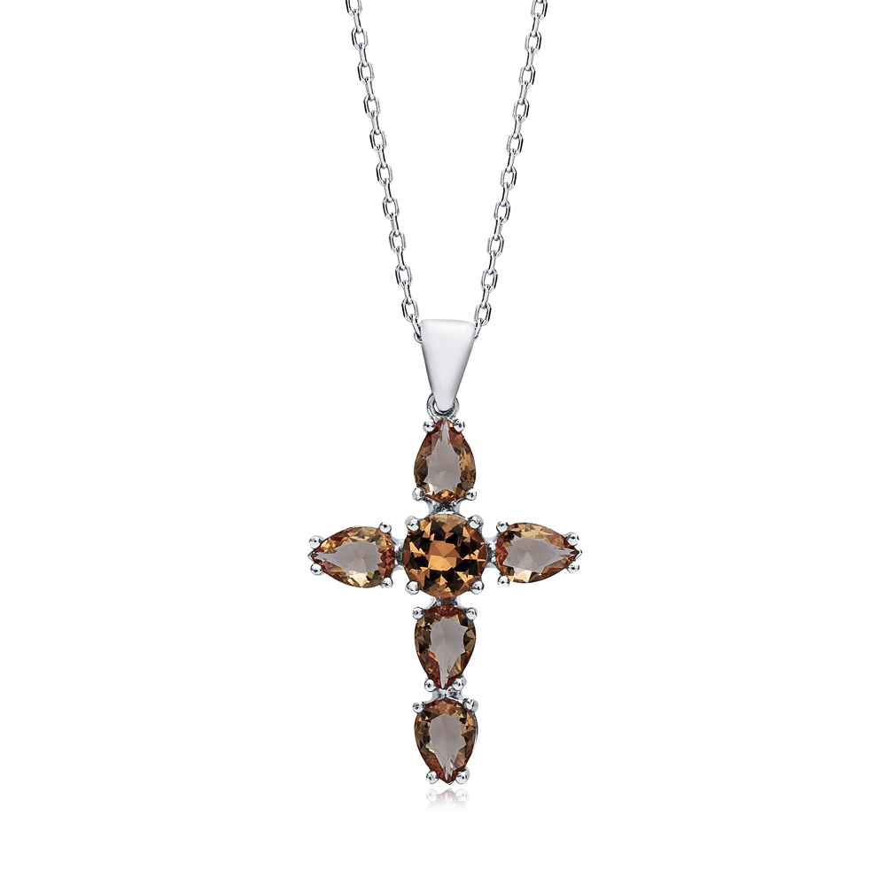 26x35 mm Pear Cross Silver Zultanite Necklace
