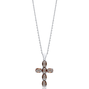 23x34 mm Oval Cross Silver Zultanite Necklace