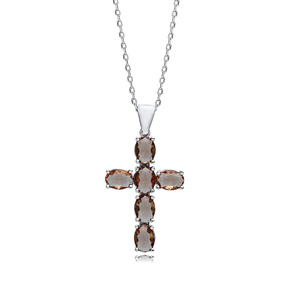 23x34 mm Oval Cross Silver Zultanite Necklace