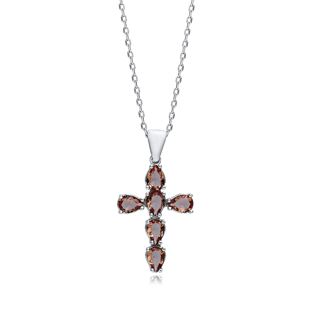 21x29 mm Pear Silver Cross Zultanite Necklace