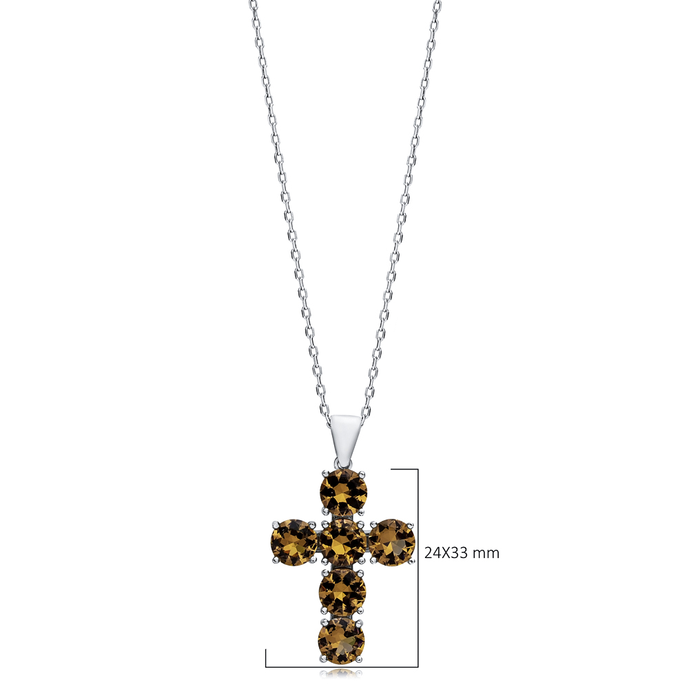 Round Stone 24x33 mm Cross Silver Zultanite Pendant