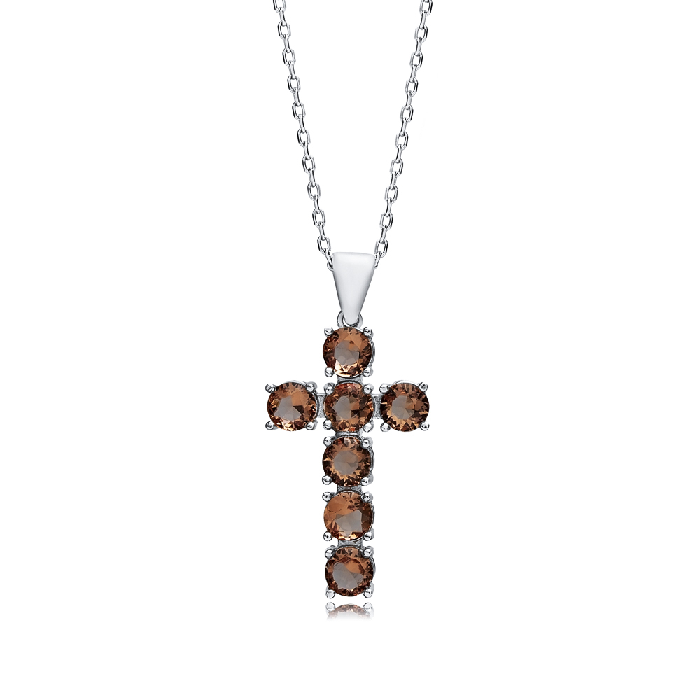 20x33 mm Round Cross Silver Zultanite Pendant