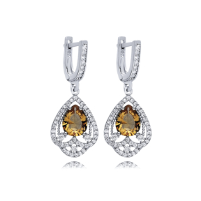 CZ Stone Pear Silver Dangle Zultanite Earrings