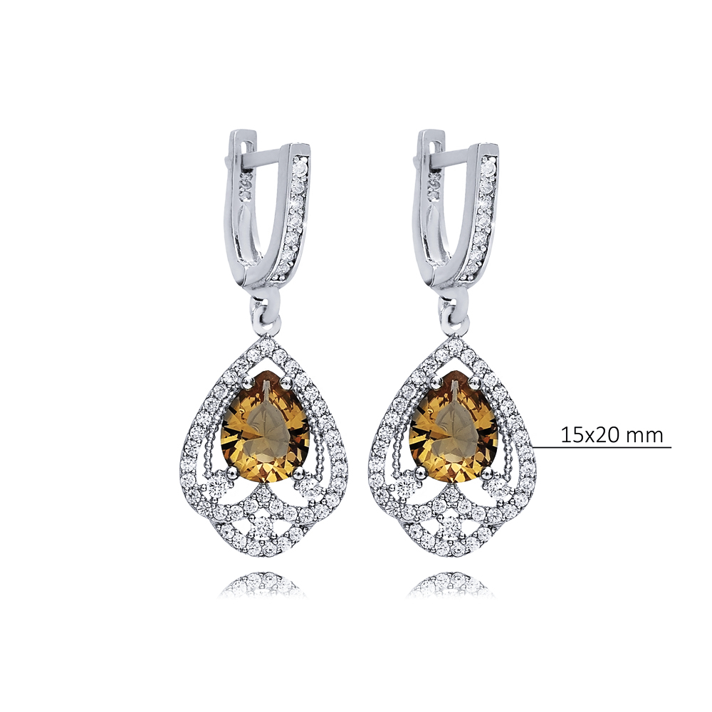 CZ Stone Pear Silver Dangle Zultanite Earrings