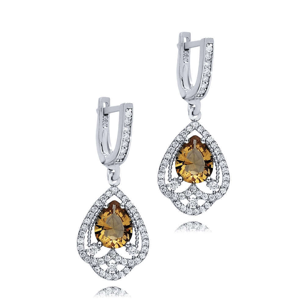 CZ Stone Pear Silver Dangle Zultanite Earrings