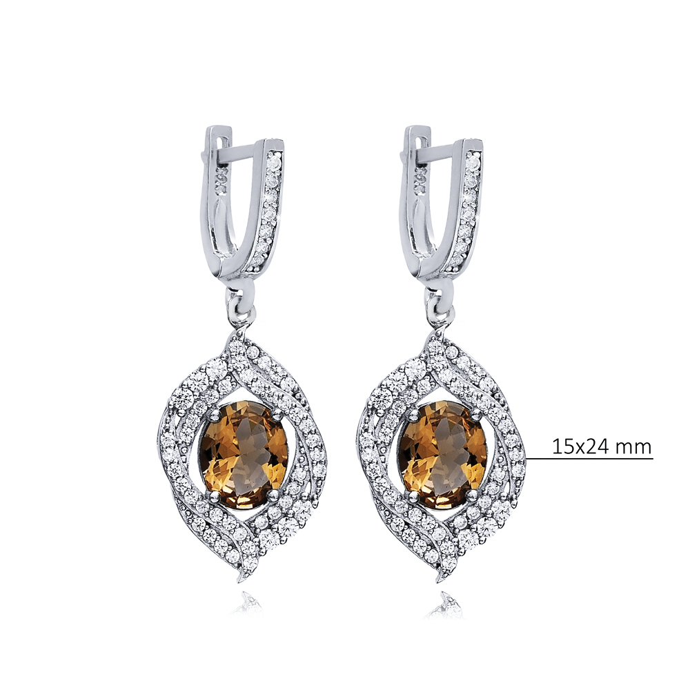 CZ Stone Oval Silver Dangle Zultanite Earrings