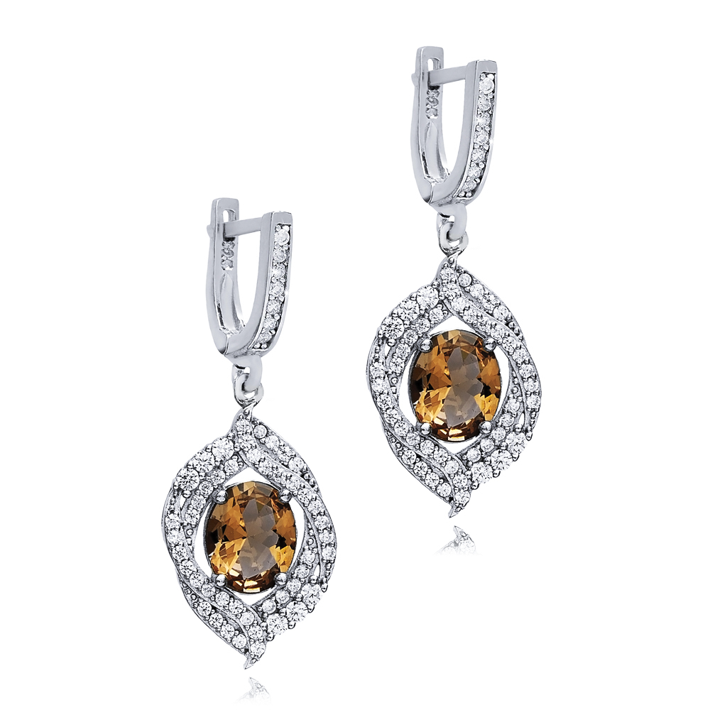 CZ Stone Oval Silver Dangle Zultanite Earrings