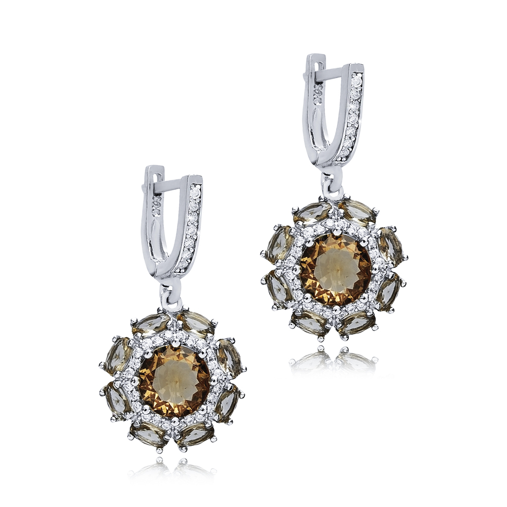 Round Design Elegant Silver Dangle Zultanite Earrings